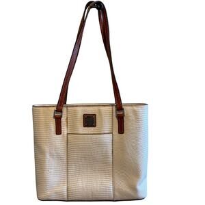 Dooney and Bourque Cream Brown Florentine Lexington Embossed Lizard Tote Purse